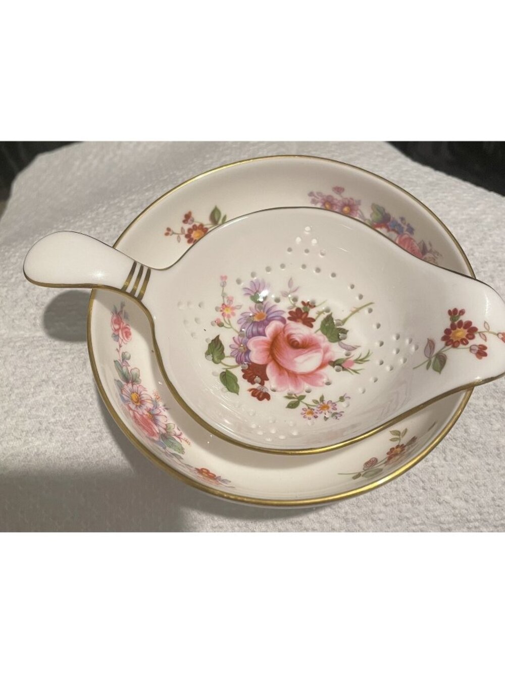 "DERBY POSIES" PATTERN C.1971 XLVII ROYAL CROWN DERBY TEA STRAINER / UNDER BOWL